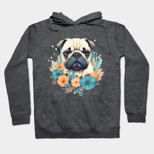 Floral Pug Portrait: Vintage Delights Hoodie